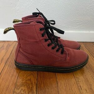 Dr Martens Shoreditch Red Canvas Lace Up Combat Grunge Boots Women’s 7